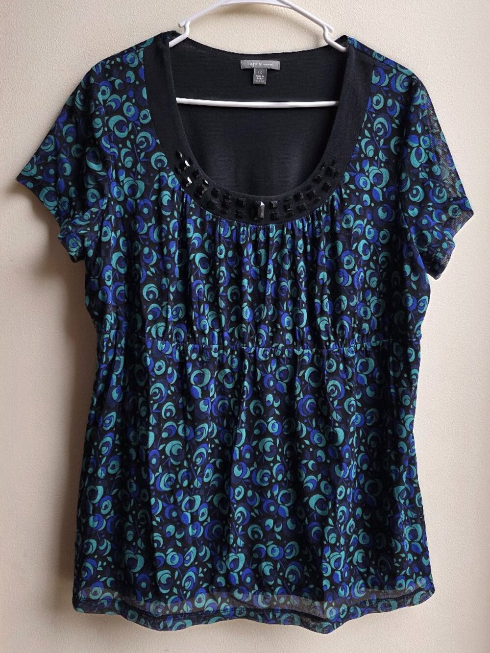 Apt. 9 Embellished Abstract Scoop Neck Short Sleeve Jersey Size 1X